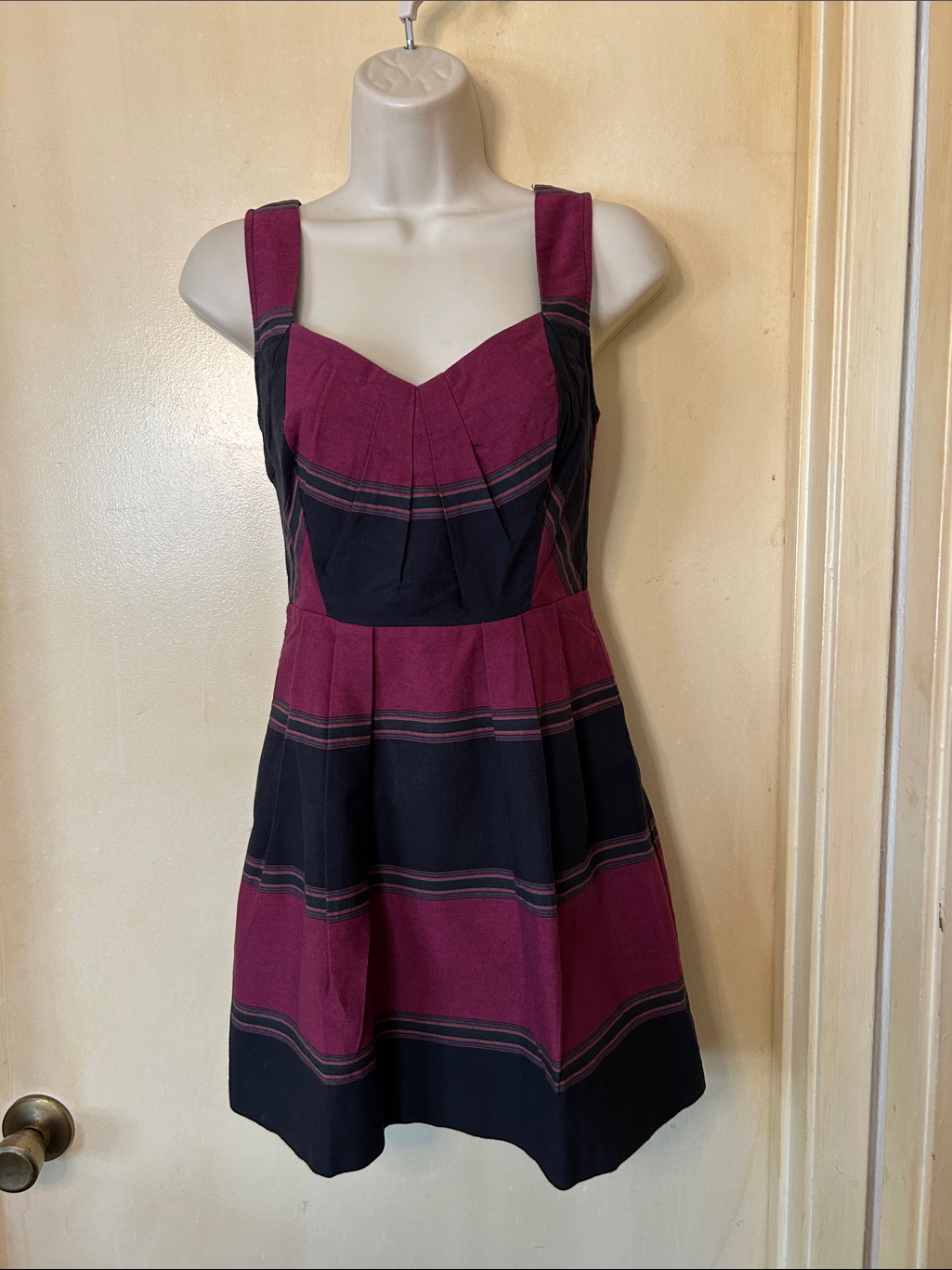 Staring At Stars Burgundy And Black Striped Fit & Flare Mini Dress Size Xs Nwt